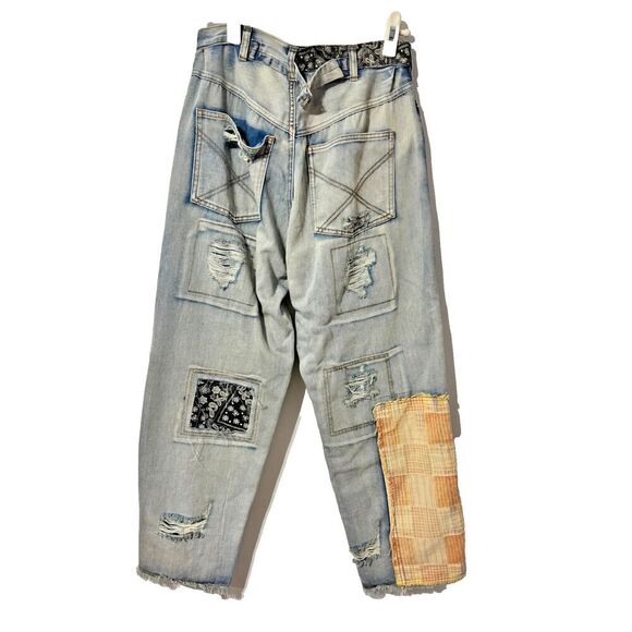 POL Womens Blue Patchwork Detail Distressed Ankle Relaxed Fit Denim Jeans Size S - Picture 7 of 11